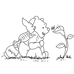 Happy Pooh Bear And Piglet Free Coloring Page for Kids