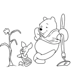 Pooh Bear And Piglet In Garden Free Coloring Page for Kids