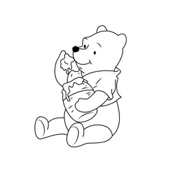Pooh Bear Eating Honey Free Coloring Page for Kids
