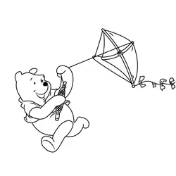 Pooh Bear Playing Kite Free Coloring Page for Kids