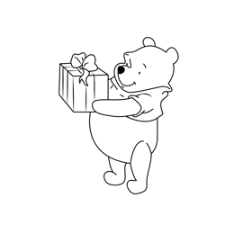 Pooh Bear With Gift Free Coloring Page for Kids