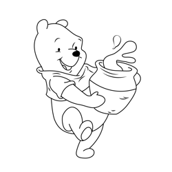 Pooh Bear With Honey Pot Free Coloring Page for Kids