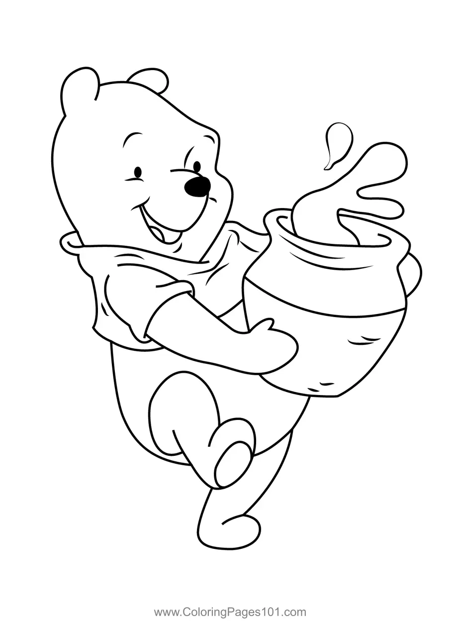 Pooh Bear With Honey Pot Coloring Page for Kids - Free Winnie The Pooh ...