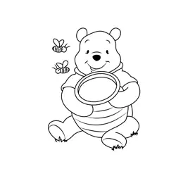 Pooh Bear With Honey Free Coloring Page for Kids