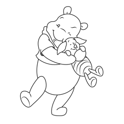 Pooh Bear With Piglet Free Coloring Page for Kids