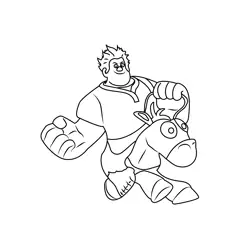 Wreck It Ralph Sitting On Horse Free Coloring Page for Kids