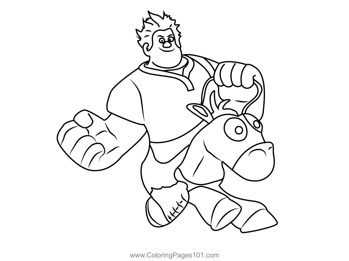 Wreck It Ralph Sitting On Horse Coloring Page for Kids - Free Wreck-It