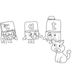 Cat Alphablocks Free Coloring Page for Kids