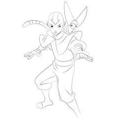 Aang With Momo Free Coloring Page for Kids