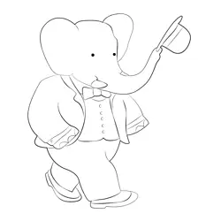 Babar Having Hat In His Trunk Free Coloring Page for Kids