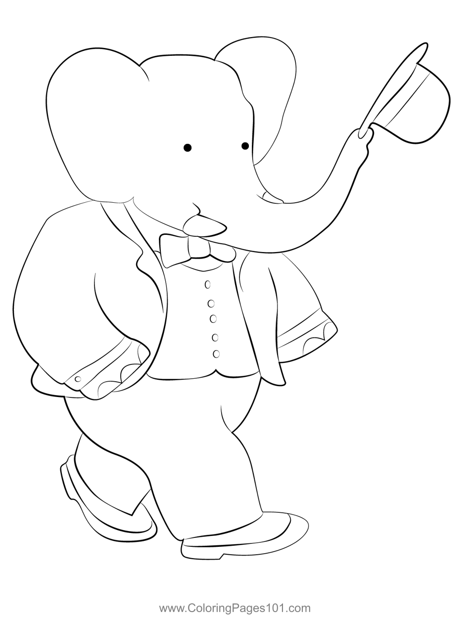 Babar Having Hat In His Trunk Coloring - Babar Having Hat In His Trunk 