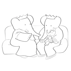 Babar Prince Family Free Coloring Page for Kids