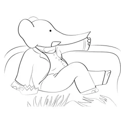 Babar Prince Sitting On Grass Free Coloring Page for Kids