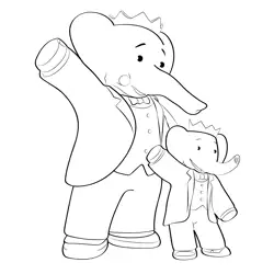 King Babar And Prince Badou Free Coloring Page for Kids