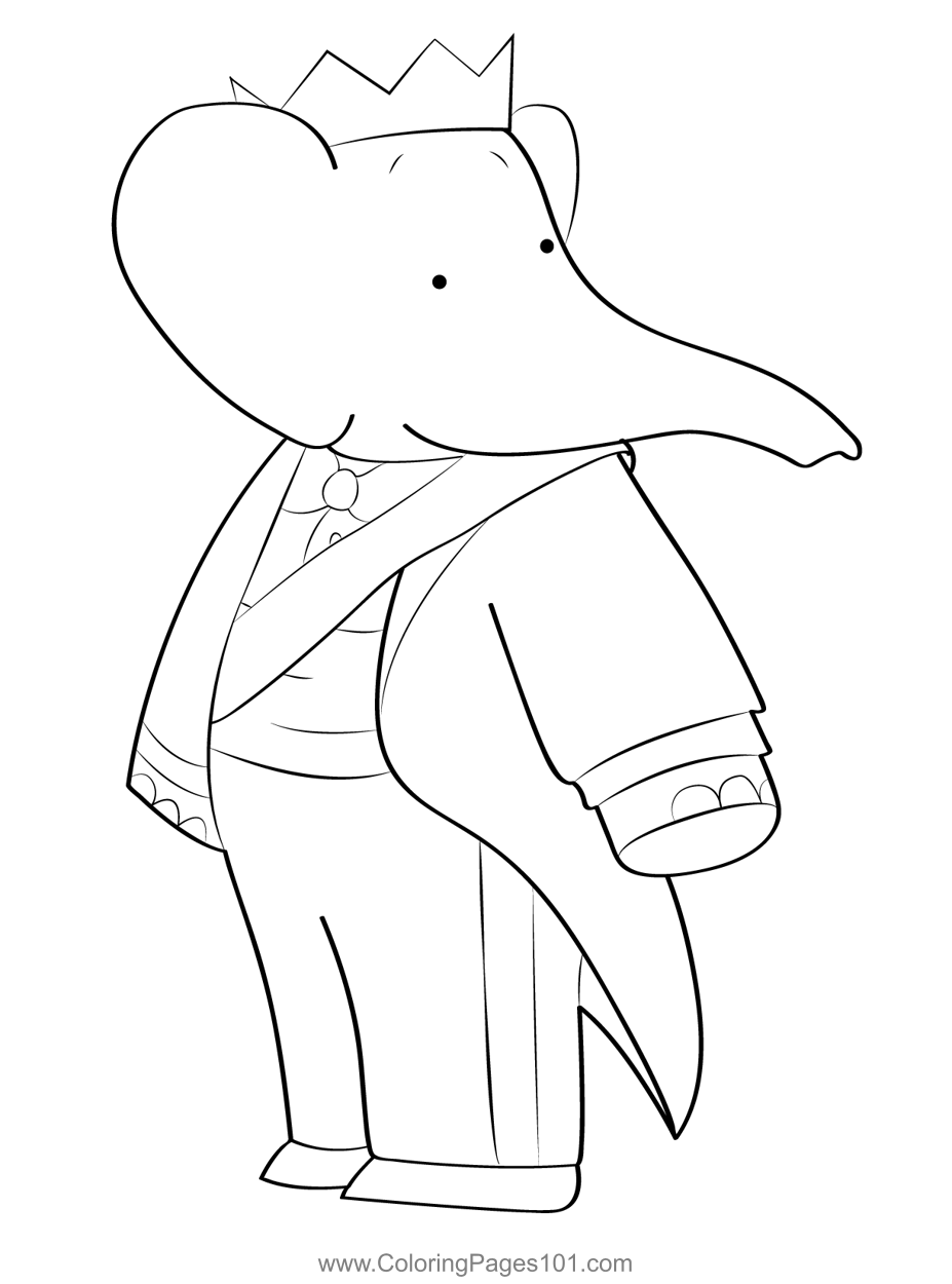 King Babar Looking Back Coloring - King Babar Looking Back 