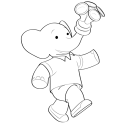 Playing Music Babar Free Coloring Page for Kids