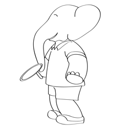 Playing Tennis Babar Free Coloring Page for Kids