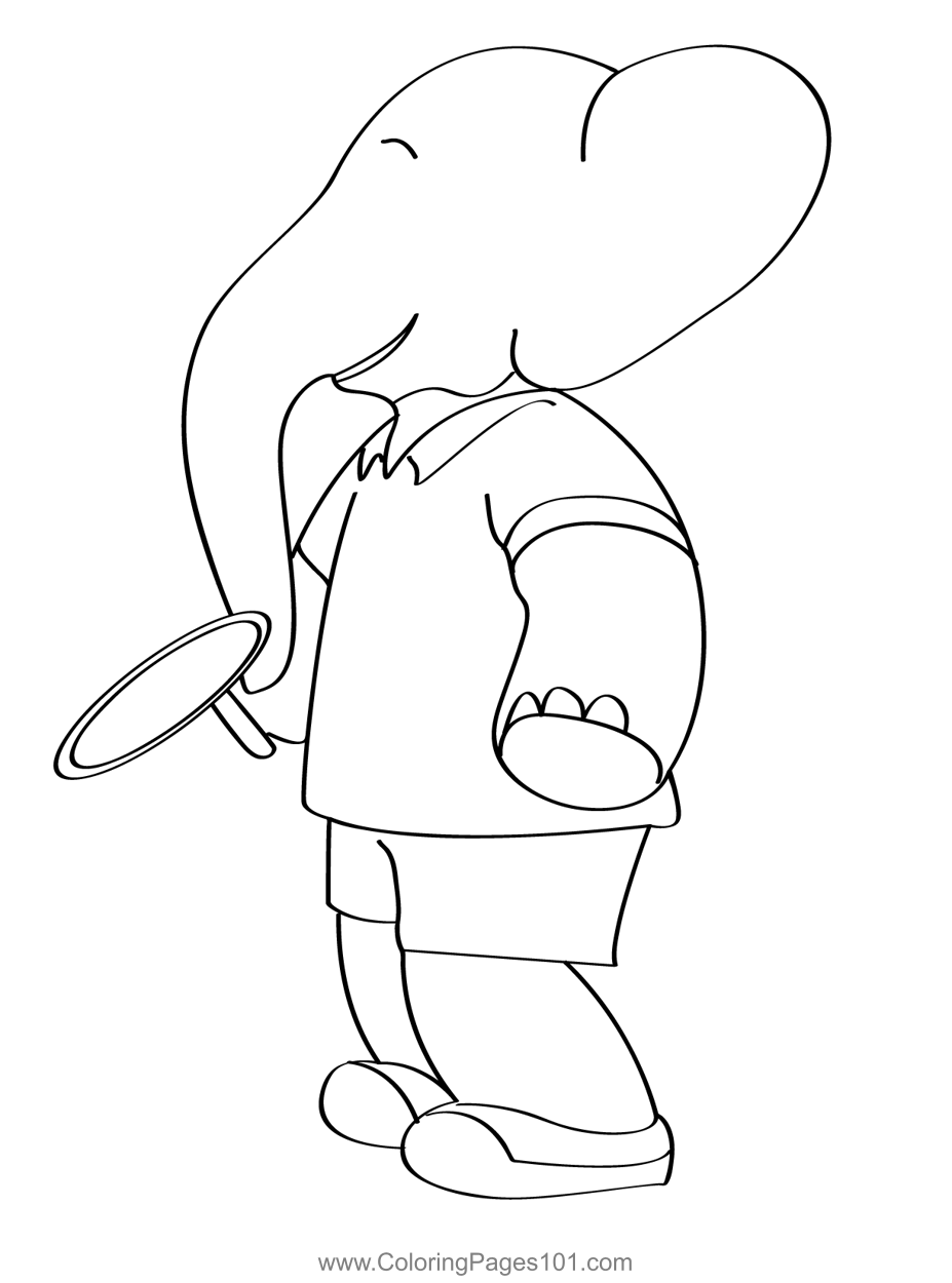 Playing Tennis Babar Coloring Page for Kids - Free Babar and the