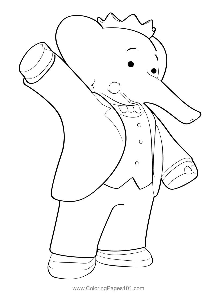 Smiling King Babar Coloring Page - Smiling King Babar 
