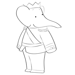 The King Babar Standing And Looking Behind Free Coloring Page for Kids