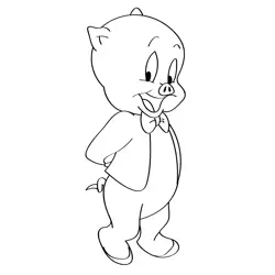 Smiling Porky Pig Free Coloring Page for Kids