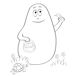 Barbapapa With Birds And Turtle Free Coloring Page for Kids