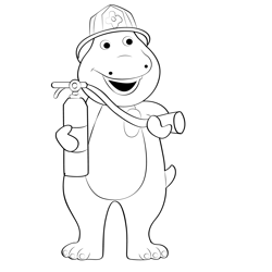 Barney Having Fire Extinguisher Free Coloring Page for Kids