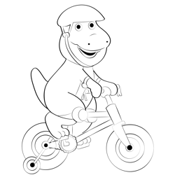 Barney Playing Bicycle Free Coloring Page for Kids