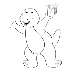 Barney With Gift Free Coloring Page for Kids