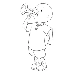 Caillou Playing A Bugle Horn Free Coloring Page for Kids