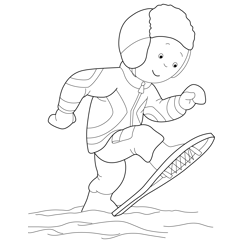Caillou Playing Ice Skating Free Coloring Page for Kids