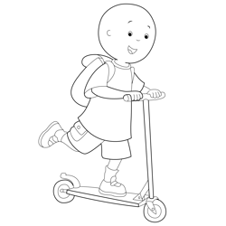 Caillou Playing With Mini Skate Scooter Free Coloring Page for Kids