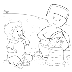 Caillou Playing With Rosie At The Beach Free Coloring Page for Kids