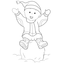 Caillou Sitting On Snow Ball Free Coloring Page for Kids
