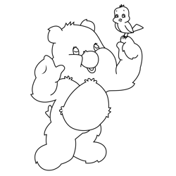 Bear With Bird Free Coloring Page for Kids