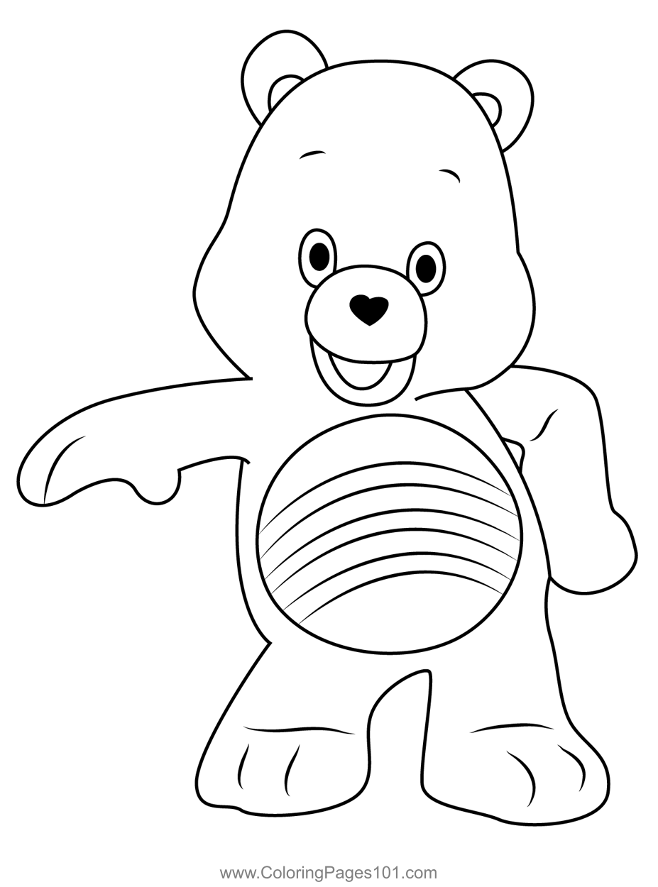 Cheer Bear Coloring Page for Kids - Free Care Bears Printable Coloring