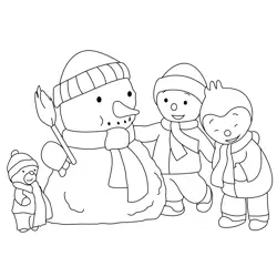 Charley Friend's Playing With Snowman Free Coloring Page for Kids