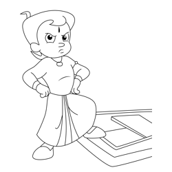 Chhota Bheem Standing In Angry Mood Free Coloring Page for Kids