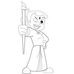 Chhota Bheem With Painting Brush Free Coloring Page for Kids