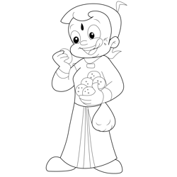 Chota Bheem Eating Ladoo Free Coloring Page for Kids