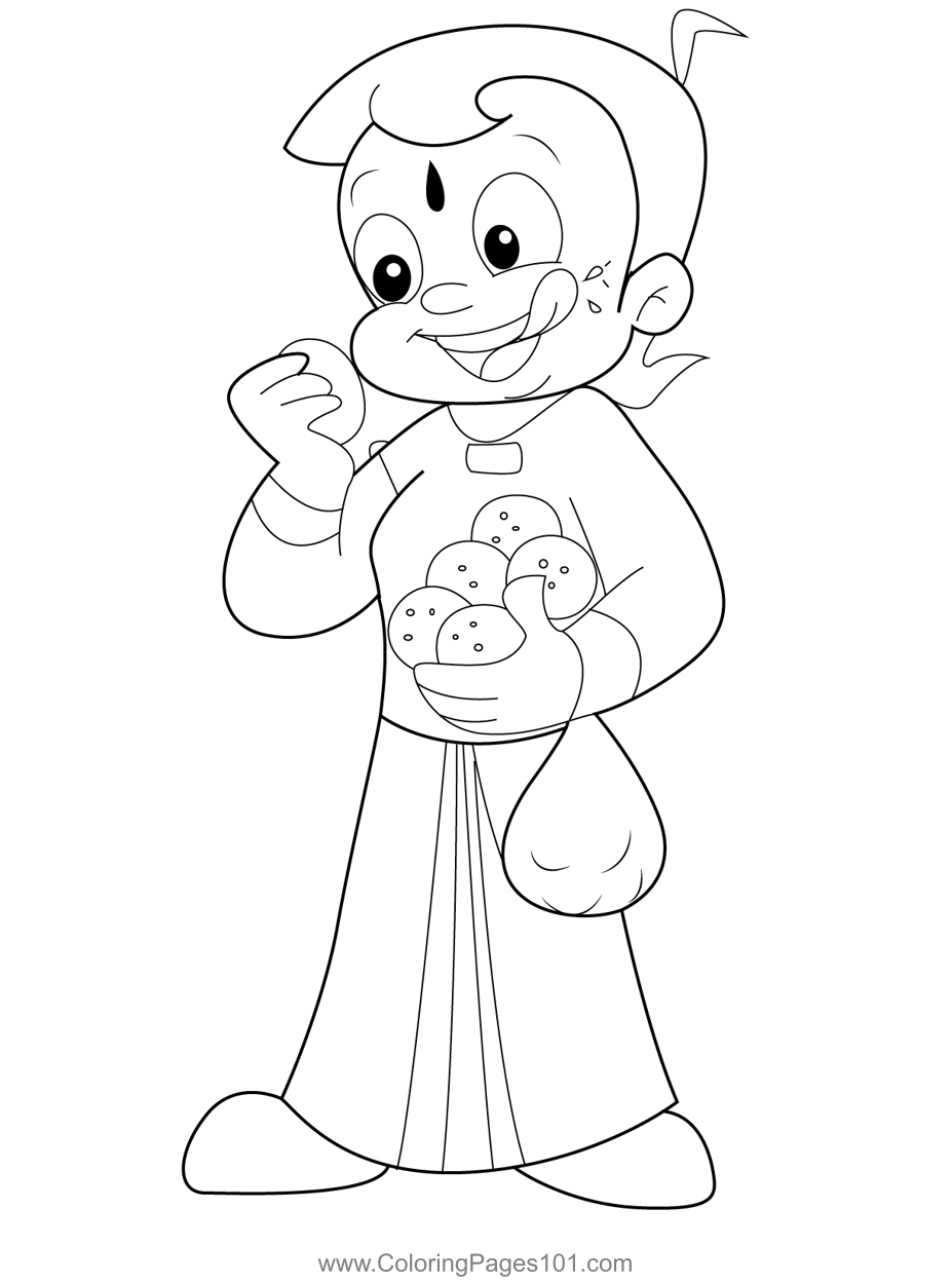 Chota Bheem Eating Ladoo Coloring Page for Kids - Free Chhota Bheem  Printable Coloring Pages Online for Kids  | Coloring  Pages for Kids