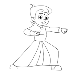 Chota Bheem Playing Boxing Free Coloring Page for Kids