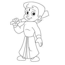 Chota Bheem With Baseball Stick Free Coloring Page for Kids