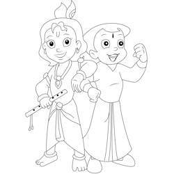 Chotta Bheem And Krishna Free Coloring Page for Kids