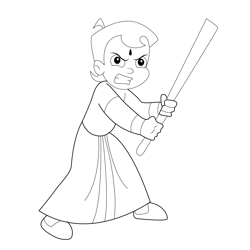 Chotta Bheem With Stick Free Coloring Page for Kids