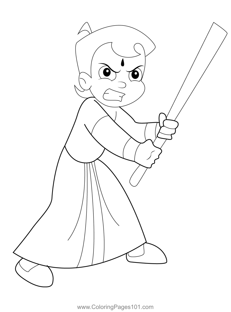 Chotta Bheem With Stick Coloring Page for Kids - Free Chhota Bheem  Printable Coloring Pages Online for Kids  | Coloring  Pages for Kids