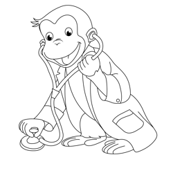 Curious George As Doctor Free Coloring Page for Kids