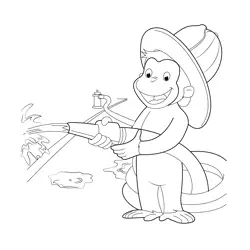 Curious George As Fireman Free Coloring Page for Kids