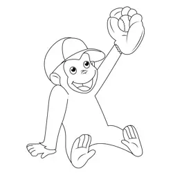Curious George Playing Baseball Free Coloring Page for Kids