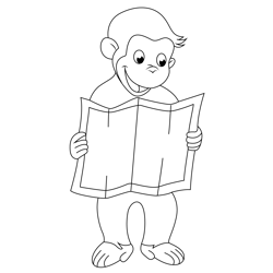 Curious George Reading Free Coloring Page for Kids